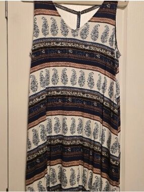 SALE 3/$20 Striped Boho Sleeveless Maxi Dress - Navy, White & Brown